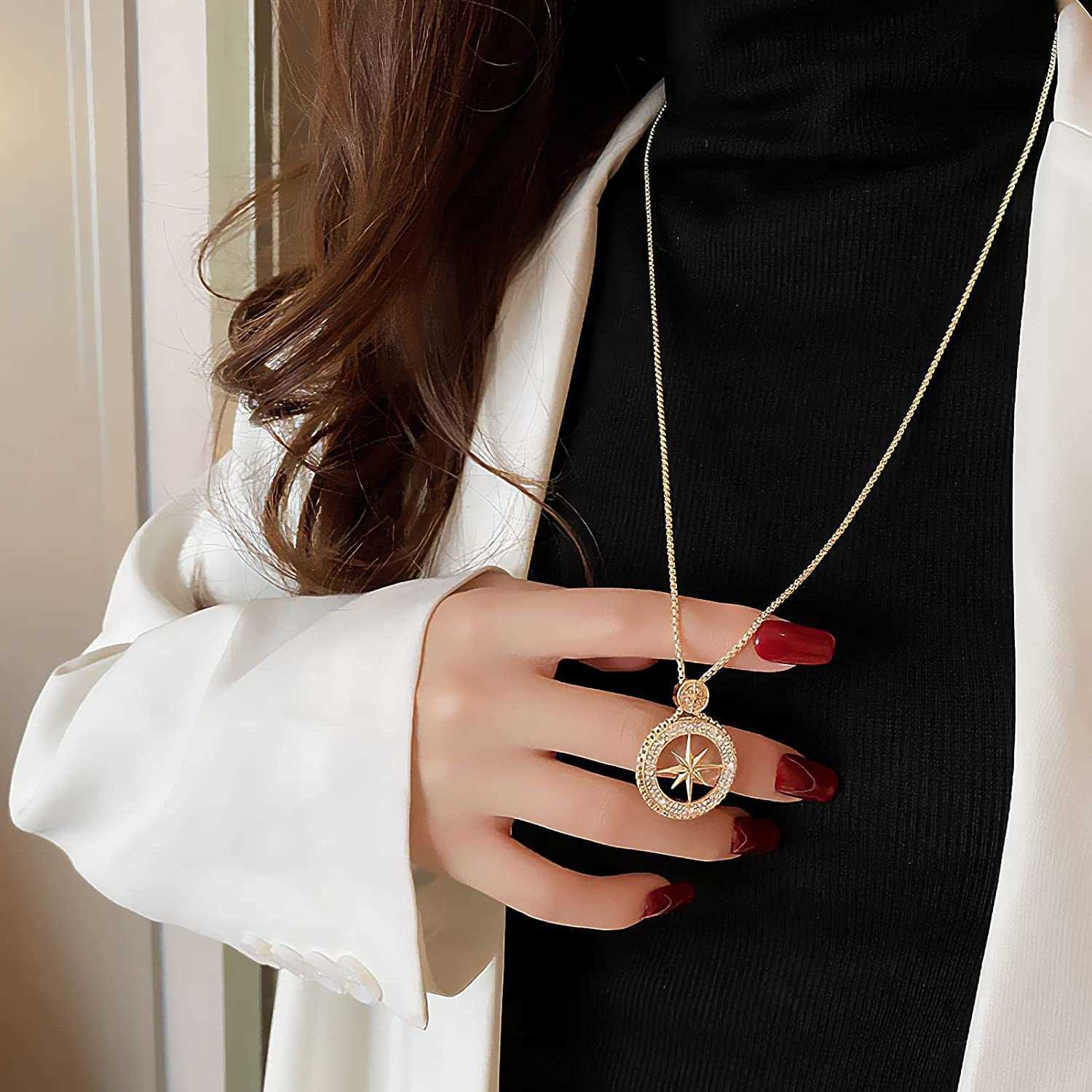 18k Gold Plated Eight-pointed Star Necklace Length Adjustable For Women Trendy Fashion Women Girls With Delicate Pendant Stackable Long Chains Jewelry