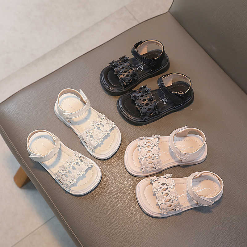 Sandals Summer Girls Sandals Cute Flower Non-slip Soft Kids Shoes Fashion Solid Children Little Girl Princess Open Toe Beach Sandals R230529