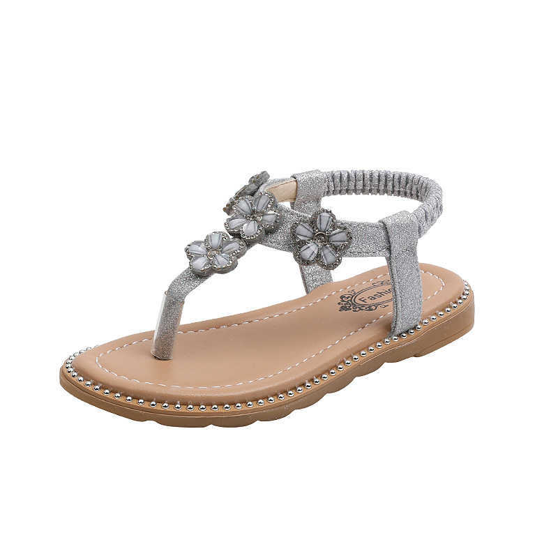 Sandals New Summer Children's Beach Sandals for Girls Fashion Soft Sole Princess Shoes Kids Rhinestone Flower Casual Flip Flops Sandales R230529