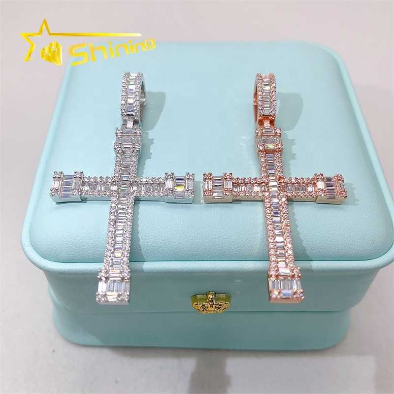 Fashion Jewelry Pendants Charms 925 Sterling Silver Cross Diamond Vvs Moissanite Pendant