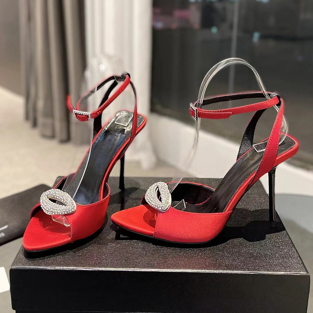 Rhinestone decoration stiletto Sandals Pointed toe exposed Pumps womens Dress shoes luxury designers High-heeled Evening shoes factory footwear With b