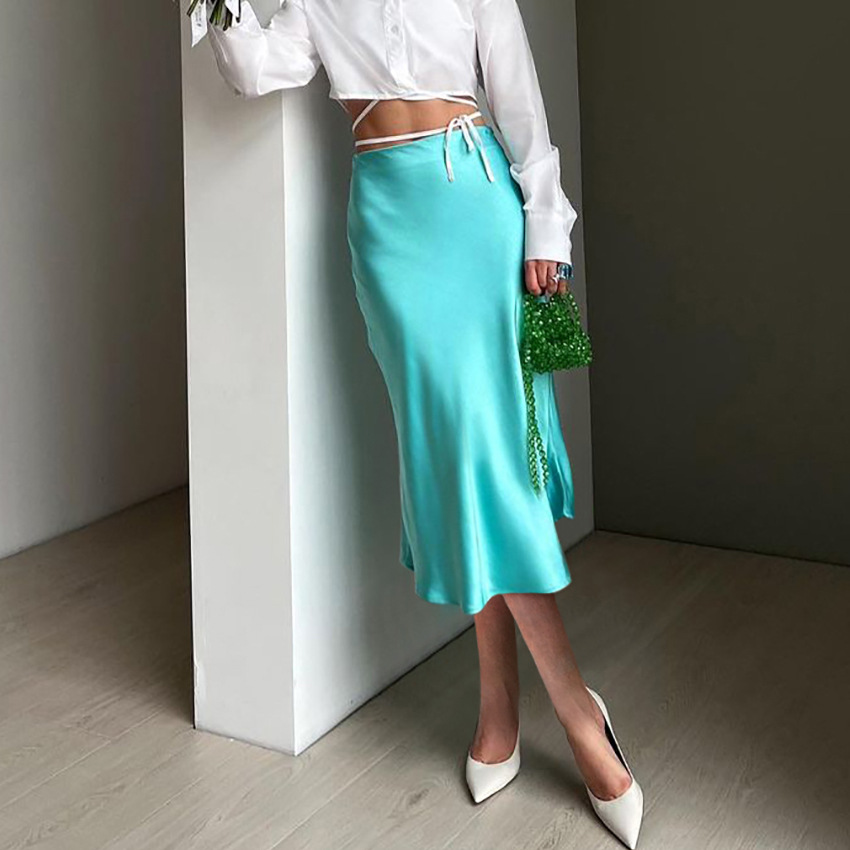 Purple Satin Silk Midi - High Waisted Summer Skirt For Women