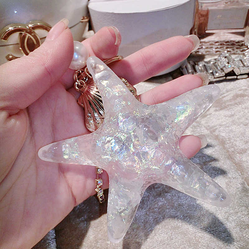 Key Rings Fashion Ocean World Pearl Starfish Cute Shell Keychain Crystal Pendant Keyring Bracket Women's Bag Charm Party Gift G230526