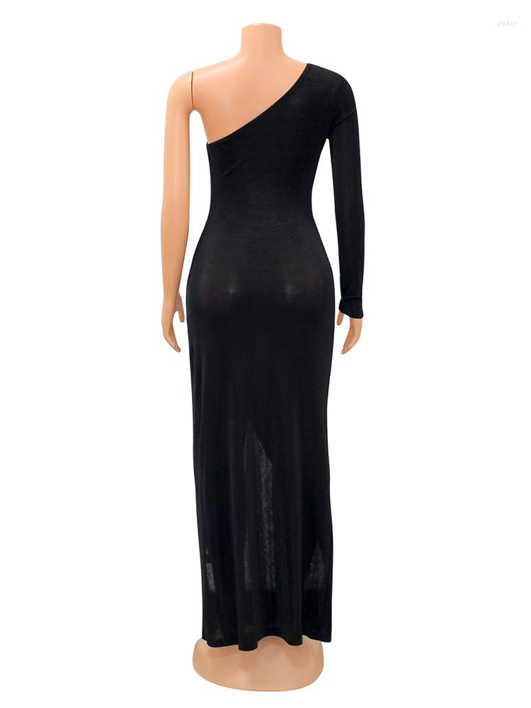 Casual Dresses Gorgeous One Shoulder Celebrity Prom Dress Woman Sexy Single Long Sleeve Party Club Elegant Front High Split Robe Femme