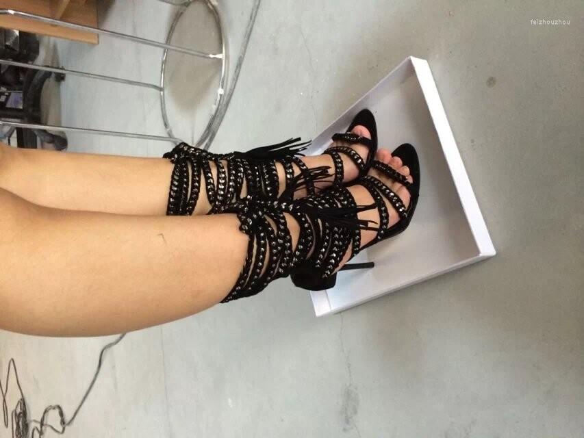 Sandals Sexy Chains Rope Women High Heels Stiletto Tassel Lace Up Gladiator Botas Strappy Celebrity Summer Shoes Woman