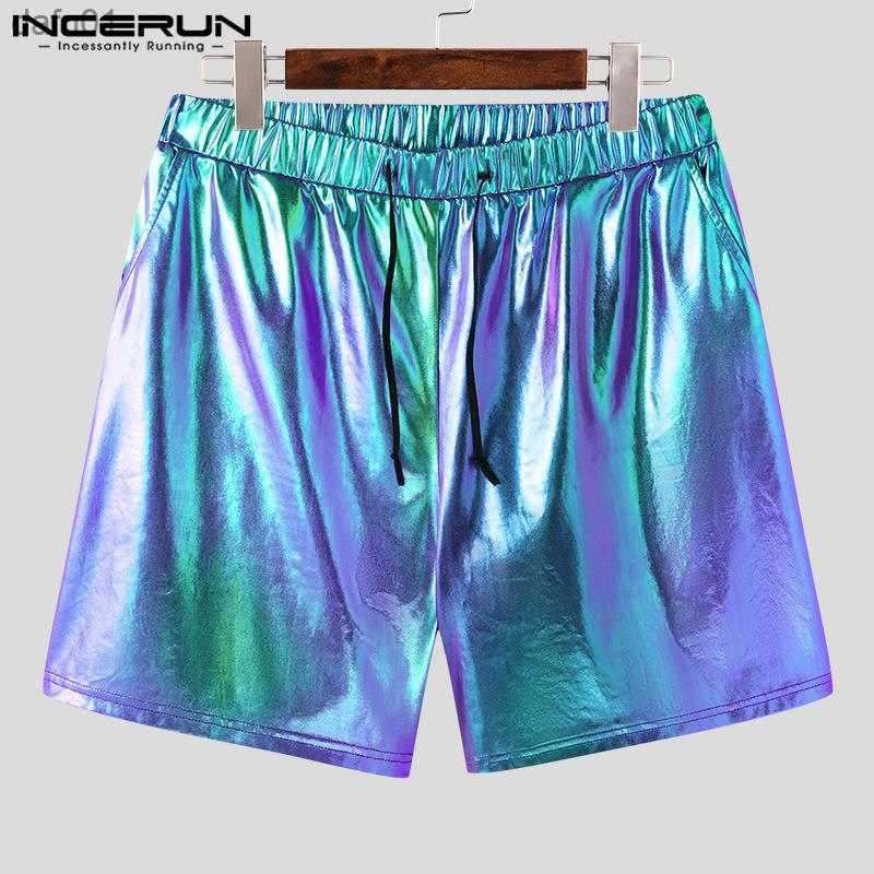 Men's Shorts INCERUN 2023 American Style Men's Sparkling Fabric Dual Color Shorts Fashion Casual Party Hot Selling Rubber Waist Shorts S-5XL