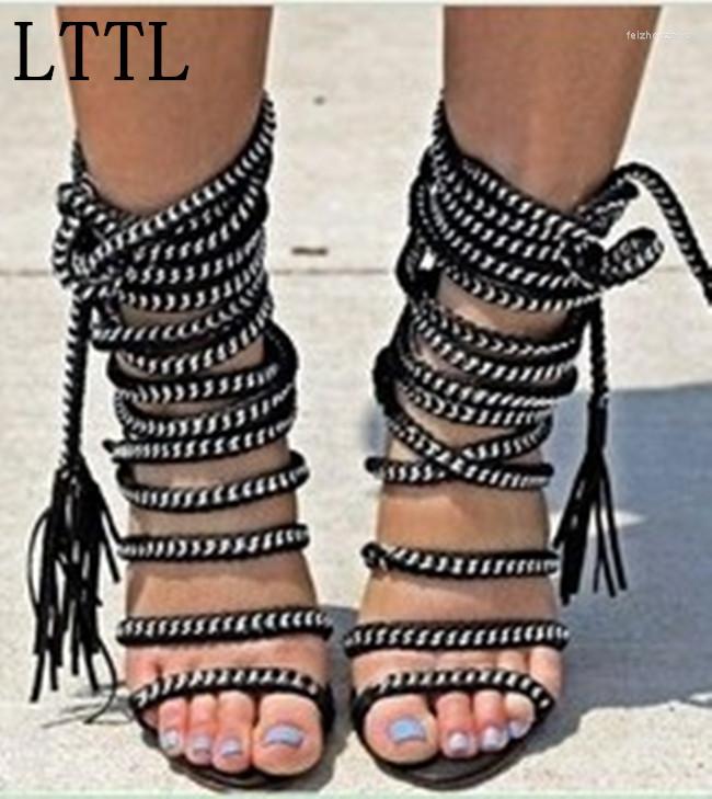 Sandals Sexy Chains Rope Women High Heels Stiletto Tassel Lace Up Gladiator Botas Strappy Celebrity Summer Shoes Woman