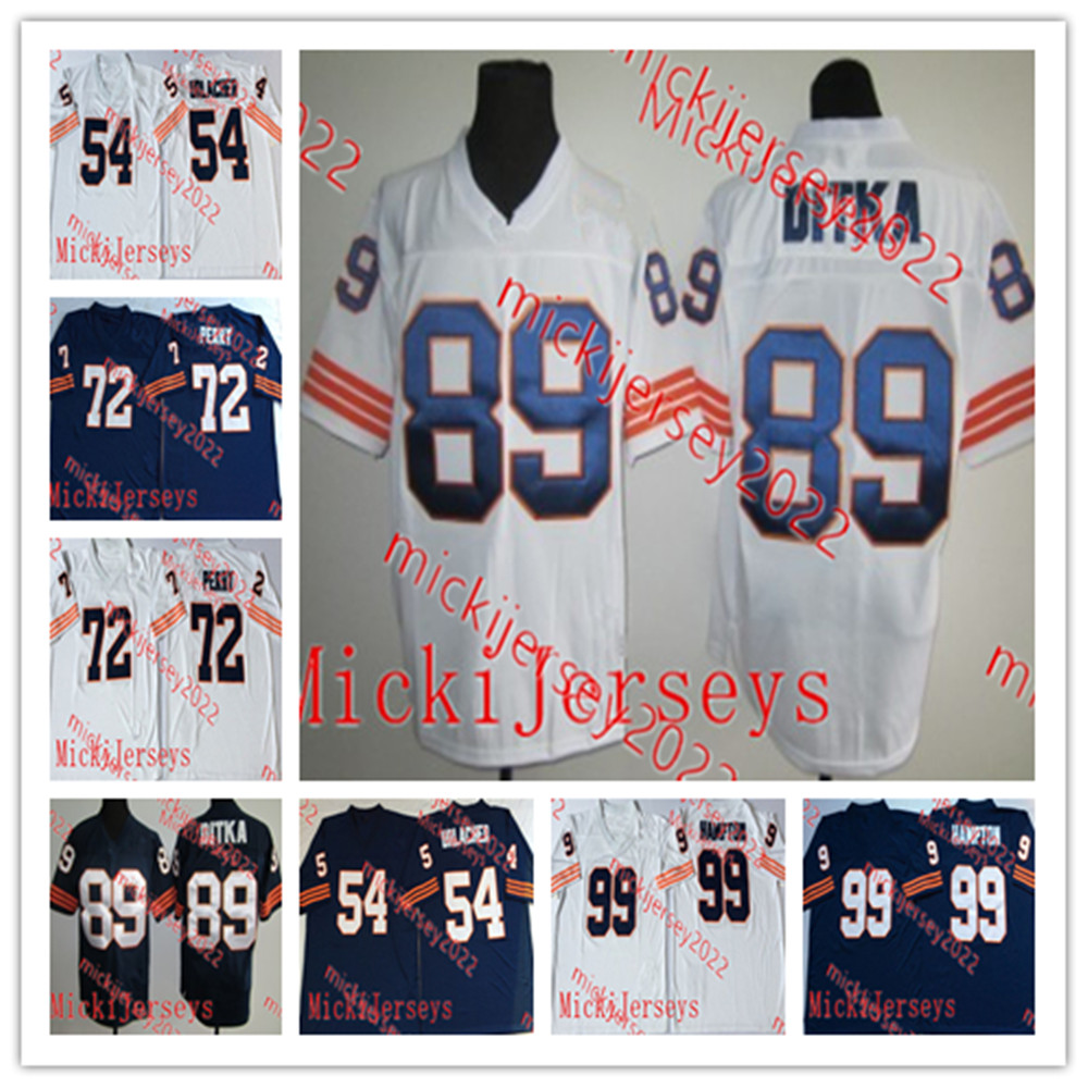 Mens Brian Urlacher Football Throwback Jersey Stitched Big Number #72 William Perry #89 Mike Ditka #99 Dan Hampton Jerseys S-3XL