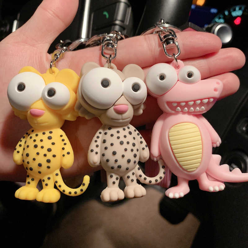 Key Rings Fun ugly big eyed elephant cute cartoon epoxy resin ox eye car keychain ring seat bag pendant jewelry pavilion G230526
