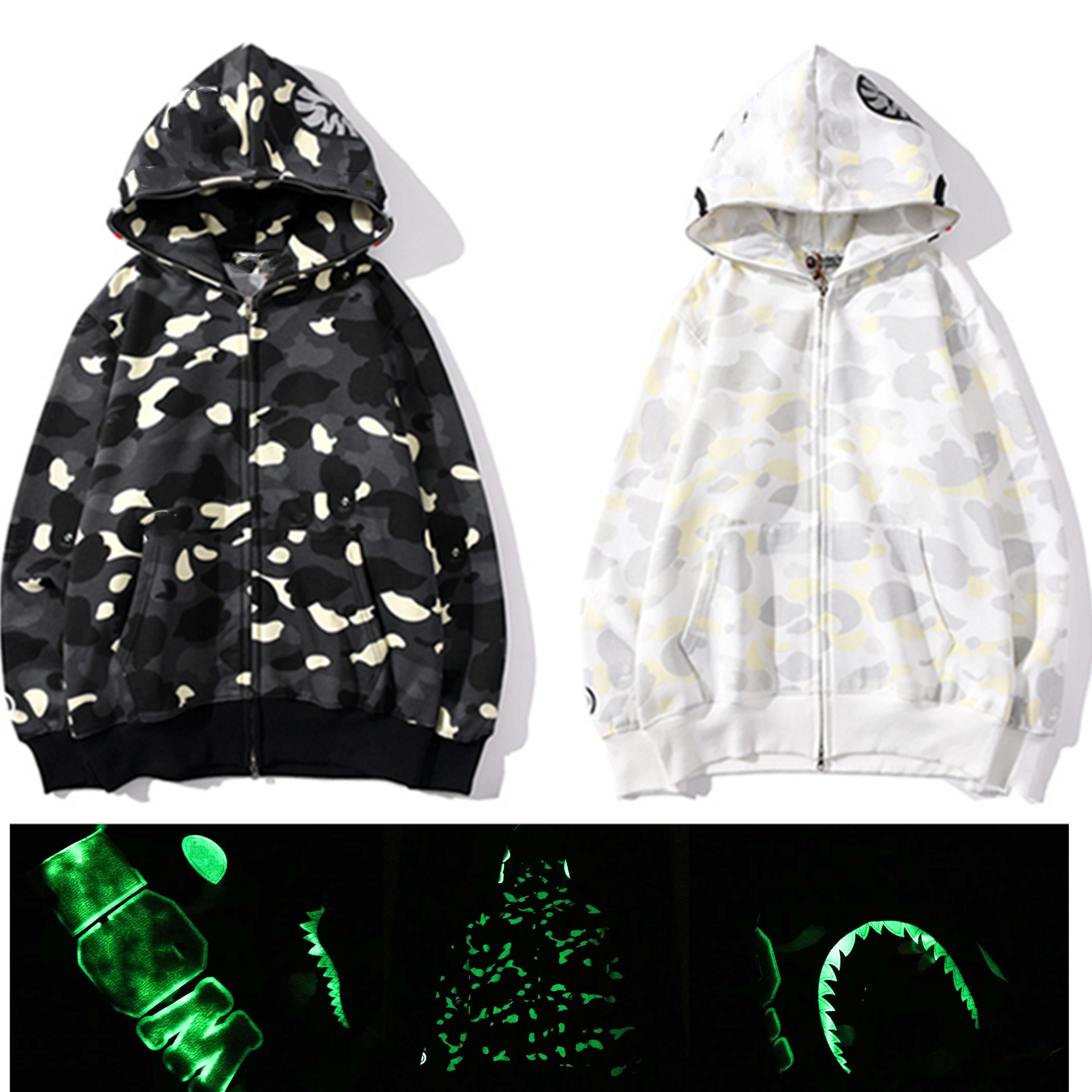 mens hoodies designer hoodie Shark luminous women sweatshirts letters Camo hoody oversized cotton zip sweaters hoodys embroidered cardigan a7