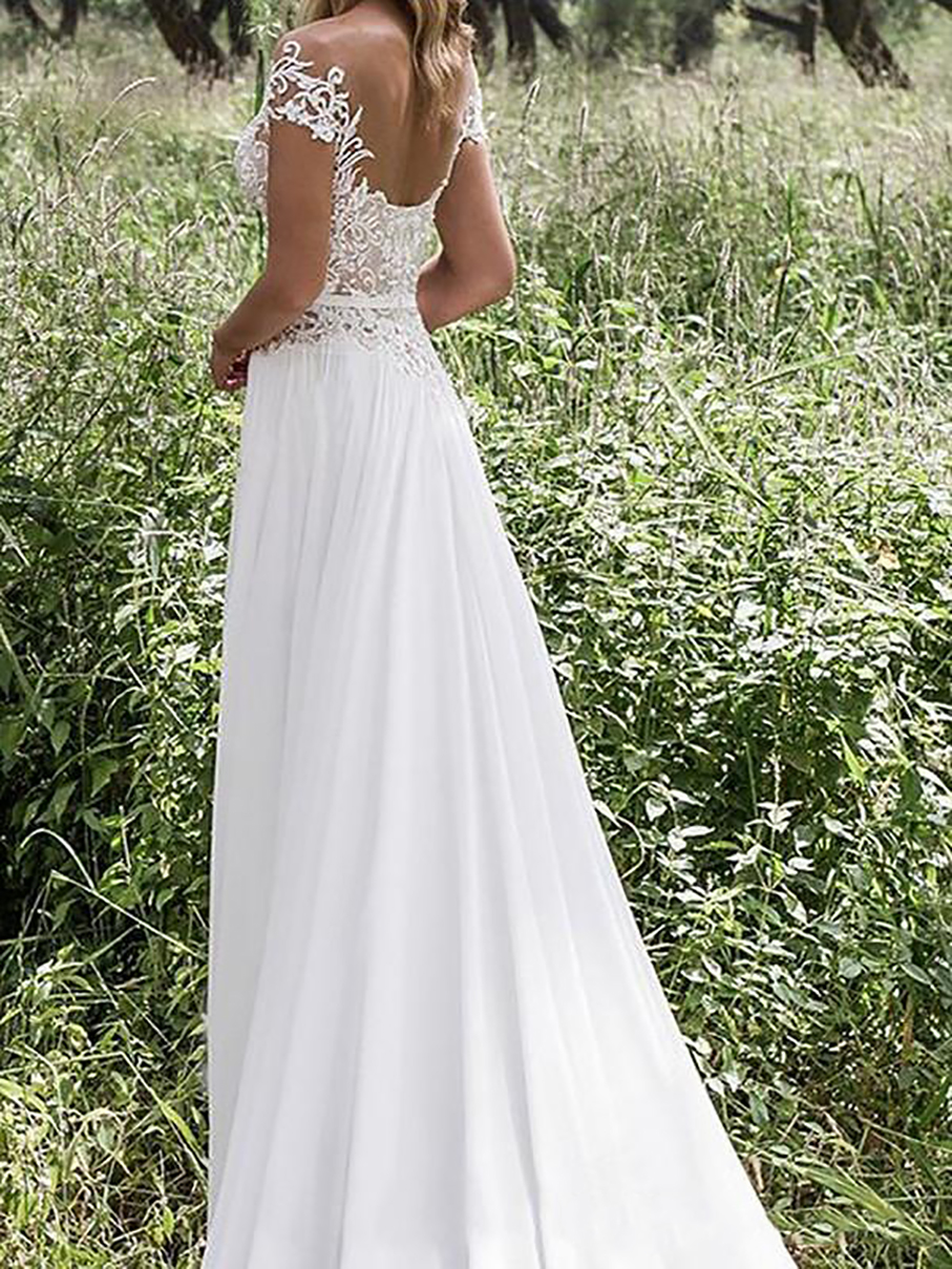 Beach Side Split Sexy Illusion Boho A-e Wedding Dresses Cheap Plus Size Bohemian Bridal Gowns Custom made
