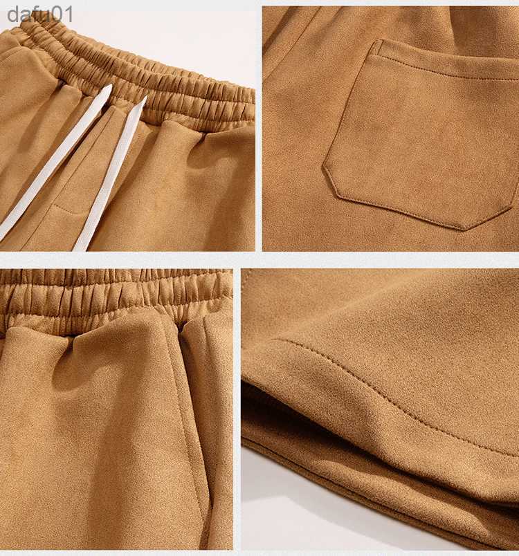 Men's Shorts Casual Summer Mens Shorts Fashion Cropped Pants Leisure Elastic Waist Sports Soft Soild Color Suede Beach Shorts Gym Sweatpants L230