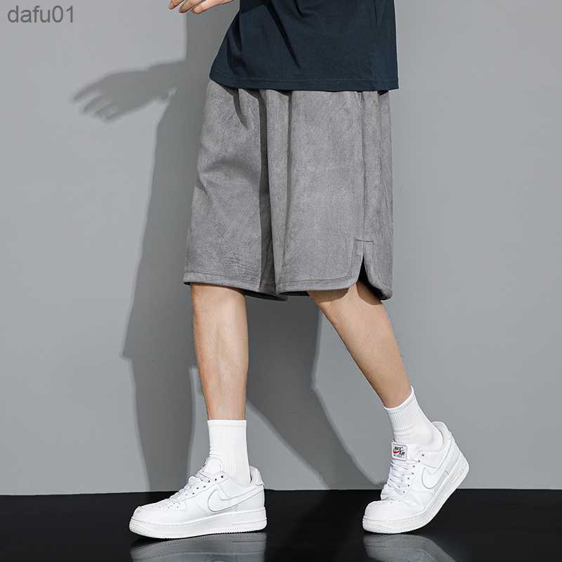 Men's Shorts Casual Summer Mens Shorts Fashion Cropped Pants Leisure Elastic Waist Sports Soft Soild Color Suede Beach Shorts Gym Sweatpants L230