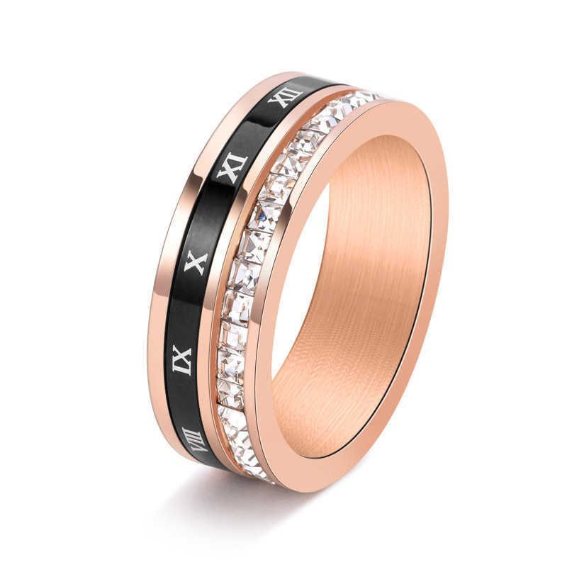 GZW 18k Gold Plated Roman Numeral Cubic Zirconia Ring for Women Spinner Silver Mens Rings Stainless Steel Square Cz Rings for Men and women couple