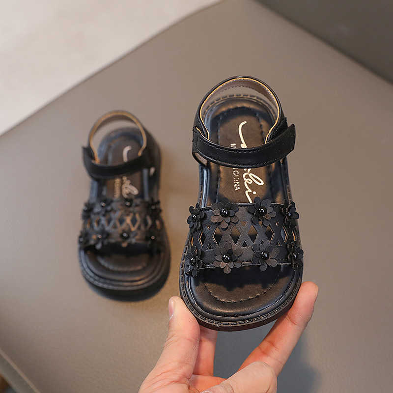 Sandals Summer Girls Sandals Cute Flower Non-slip Soft Kids Shoes Fashion Solid Children Little Girl Princess Open Toe Beach Sandals R230529