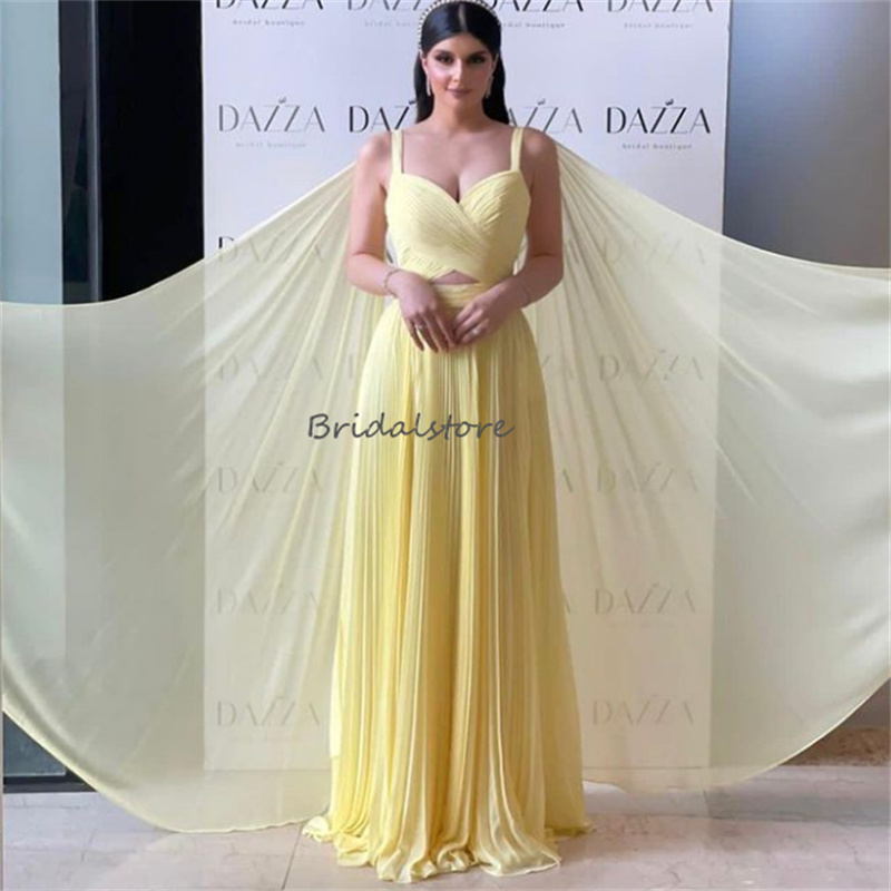 New Arabic Dubai Evening Dress With Cape Sleeves Elegant 2023 Floor Length Chiffon Prom Dress Chic Women Birthday Formal Party Vestidos De Noche Dubai