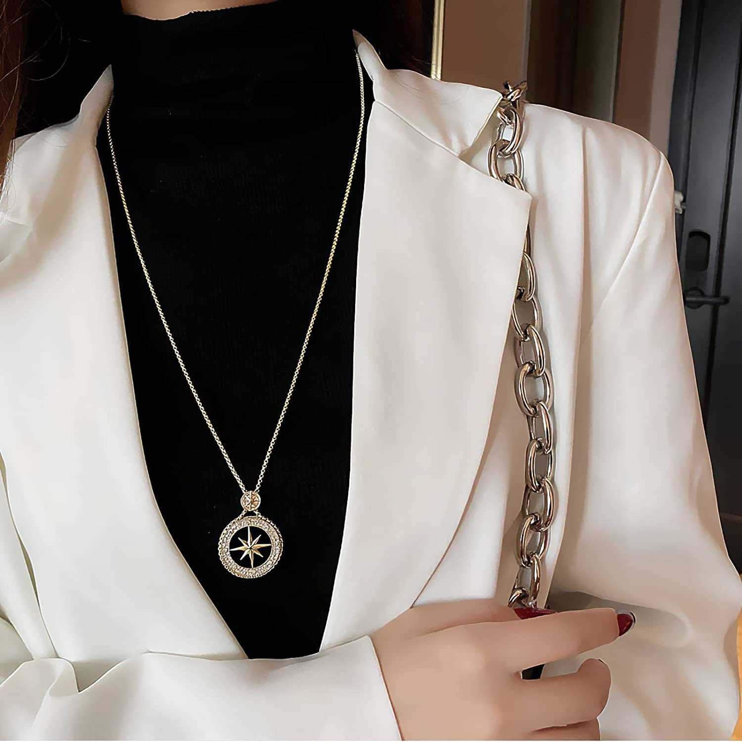 18k Gold Plated Eight-pointed Star Necklace Length Adjustable For Women Trendy Fashion Women Girls With Delicate Pendant Stackable Long Chains Jewelry