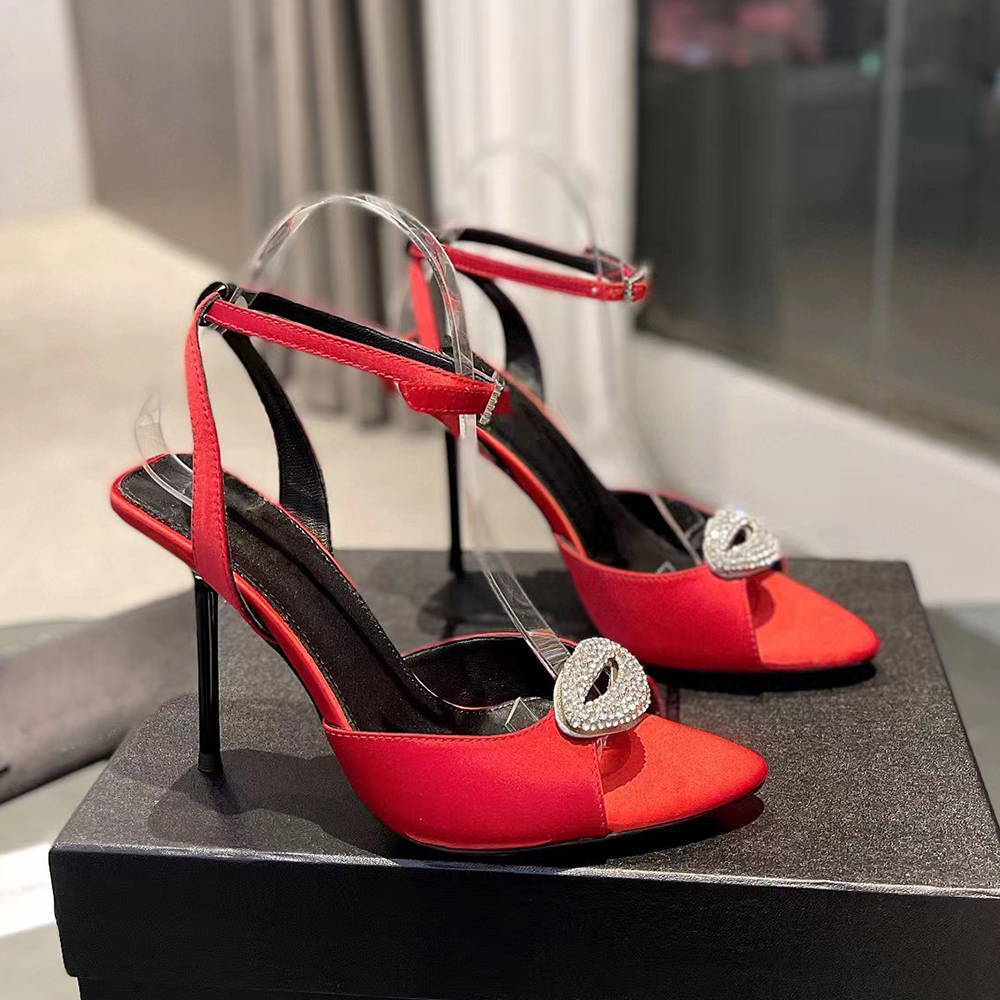 Rhinestone decoration stiletto Sandals Pointed toe exposed Pumps womens Dress shoes luxury designers High-heeled Evening shoes factory footwear With b