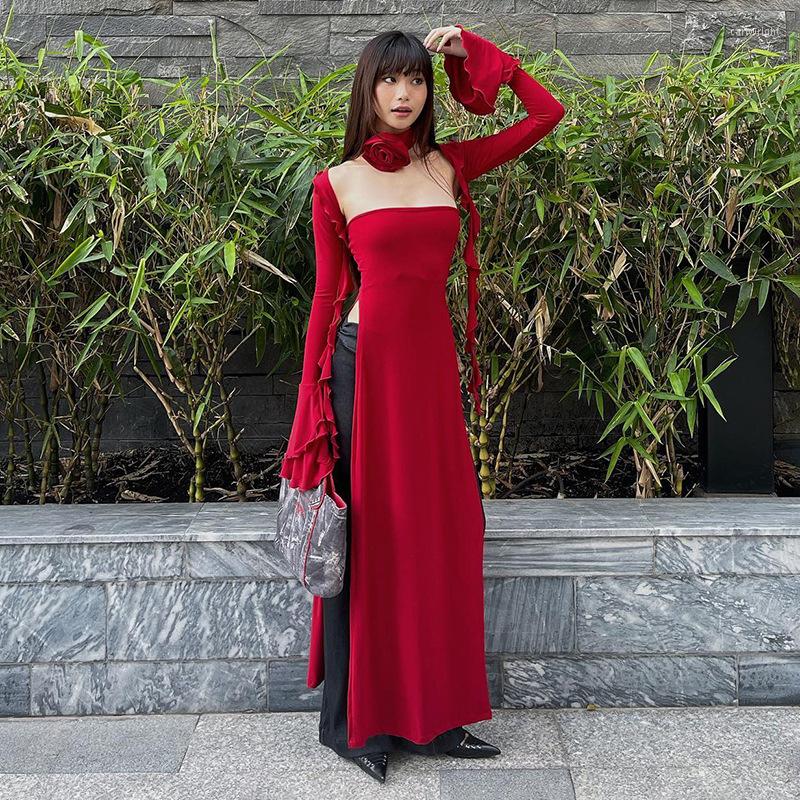 Casual Dresses Sexy Strapless Flare Long Sleeve Flower Side Slit Maxi Dress Women Solid Pink Corset Robe 2023 Summer Y2K Clothes Vestido, Rose red
Casual Dresses Sexy Strapless Flare Long Sleeve Flower Side Slit Maxi Dress Women Solid Pink Corset Robe 2023 Summer Y2K Clothes Vestido, Rose red