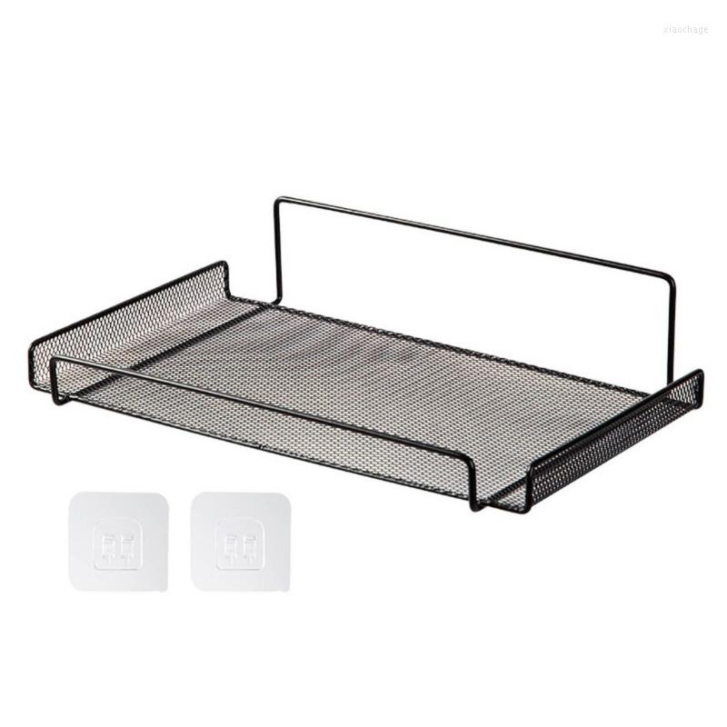 Wall Mount Shelf for WiFi Router & Set-Top Box - Sturdy Metal Storage Rack, Black