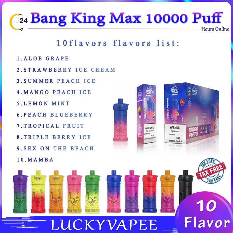 Original bang king max flow 10000puffs Disposable cigarette Vape Device 650mah rechargeable battery 20ml Mesh Coil Air-adjustable 0% 2% 3% 5% nic
Original bang king max flow 10000puffs Disposable cigarette Vape Device 650mah rechargeable battery 20ml Mesh Coil Air-adjustable 0% 2% 3% 5% nic