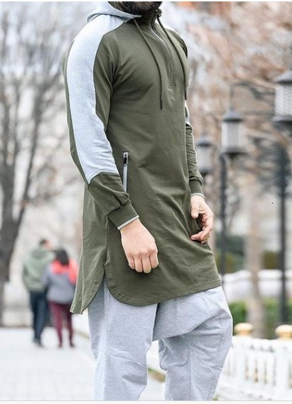 Ethnic Clothing Hooded Men Muslim Jubba Thobe Patchwork Islamic Clothing Long Sleeve Dubai Kaftan Male Saudi Arabia Shirt Plus Size 3XL 4XL