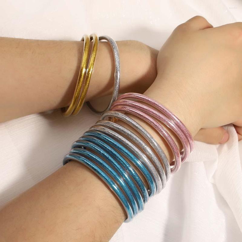 Bangle 9pcs Glitter Jelly Bracelet Set Women's All Weather Tibetan Buddhist Temple Lucky Charm Gift For Girls Mother's Day Party