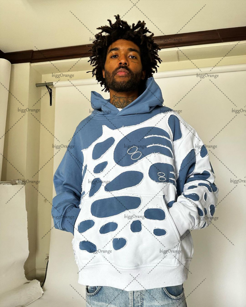Mens Tracksuits American Street Trend Clothing Ghost Patchwork Oversized HOODIE Men Y2K Gothic Rock Loose Retro Couple Pullover Sweatshirt 231007