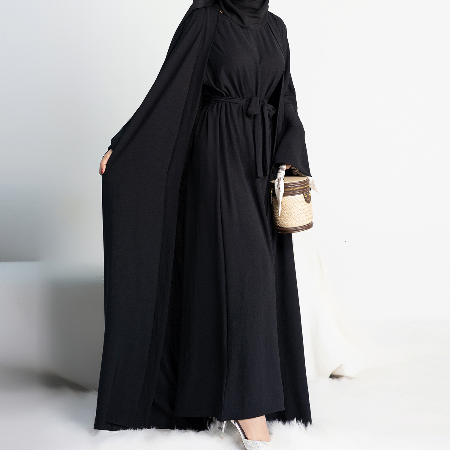 Ethnic 2 Piece Abaya Kimono Matching Muslim Set Ramadan Abayas for Women Dubai Turkey Inner Hijab Dress African Islam Clothing Jilbab 230529