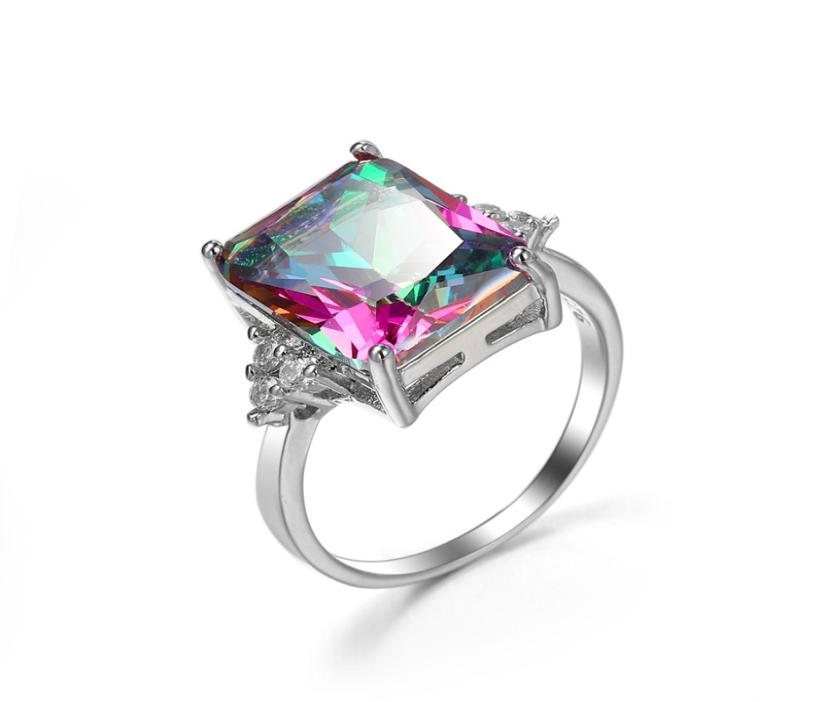 And Fast 925 sterling Silver Plated mystic stone Glaring Gemstone Cocktail Wedding Rings for lovers
