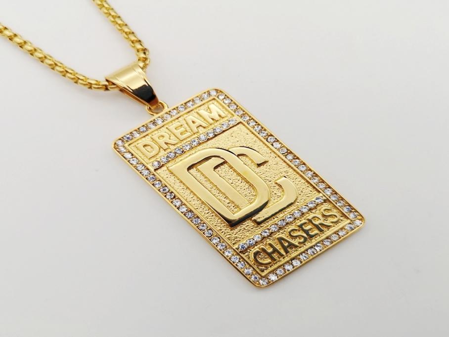 Hip Hop rock stainless steel rhinestones Dream Chaser pendant necklace mens fashion Gold color DC necklace jewelry Y12203611106
Hip Hop rock stainless steel rhinestones Dream Chaser pendant necklace mens fashion Gold color DC necklace jewelry Y12203611106