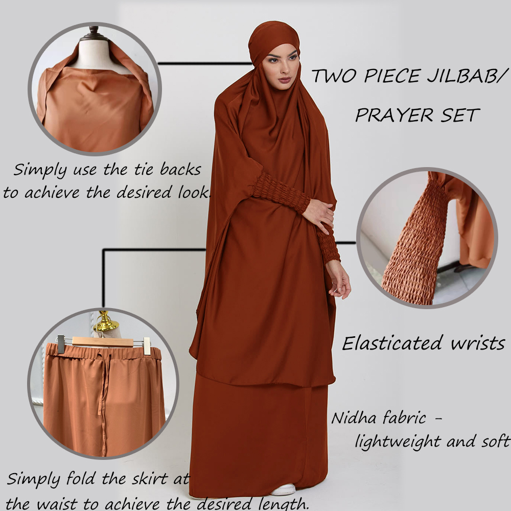 Ethnic Clothing Two Piece Jilbab Prayer Set Abaya for Woman Batwing Hijab Dress Muslim Kimono Kaftan Robe Long Khimar Islam Cloth Jilbab Ramadan 23052