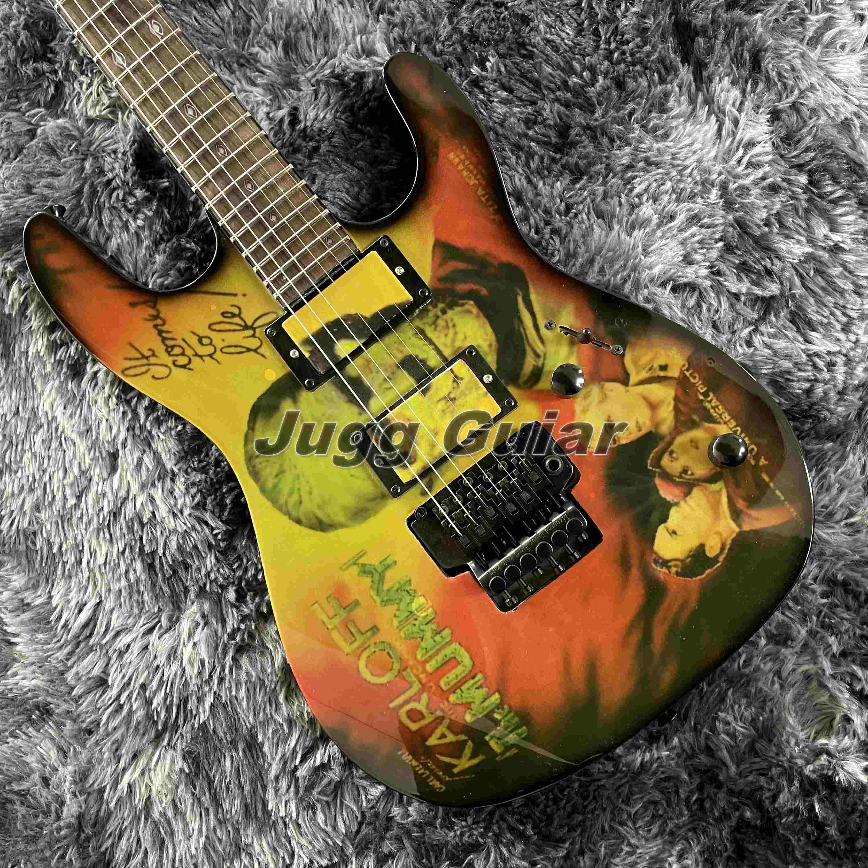 Green Artwork Kirk Hammett KH-2 Boris Karloff Mummy Electric Guitar China Floyd Rose Tremolo Bridge, Copy Passive EMG Pickups, Black Hardware,Eye of Horus inlays
Green Artwork Kirk Hammett KH-2 Boris Karloff Mummy Electric Guitar China Floyd Rose Tremolo Bridge, Copy Passive EMG Pickups, Black Hardware,Eye of Horus inlays