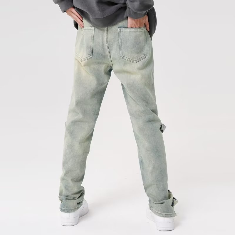 Men's Y2K Streetwear Baggy Jeans Cargo Pants Men Clothing Side Zipper Straight Washed Blue Vintage Denim Trousers Pantalon Homme 230529