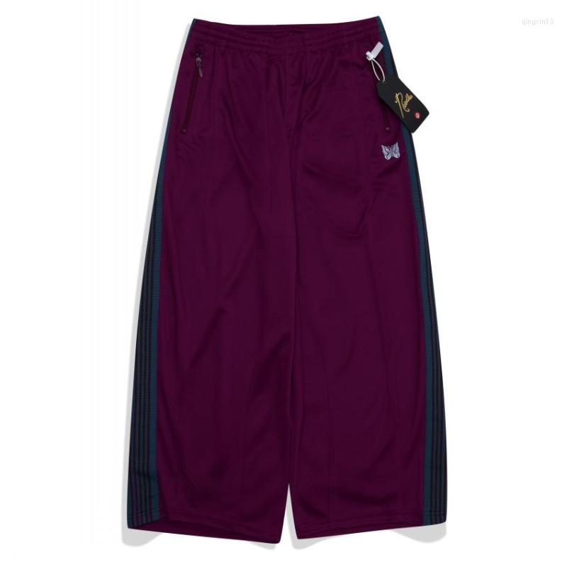 Men's Pants Wine Red Needles Wide Leg Sweatpants Loose Men Women Quality AWGE Trousers Embroidery Butterfly Track Drawstring Pant