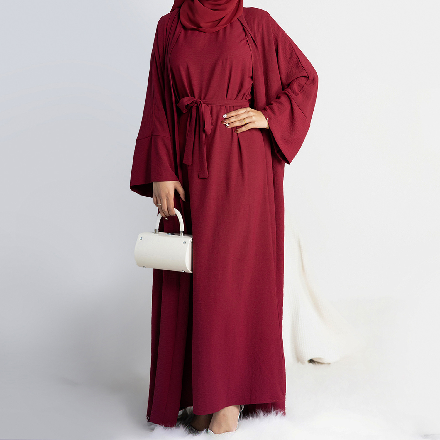 Ethnic 2 Piece Abaya Kimono Matching Muslim Set Ramadan Abayas for Women Dubai Turkey Inner Hijab Dress African Islam Clothing Jilbab 230529
