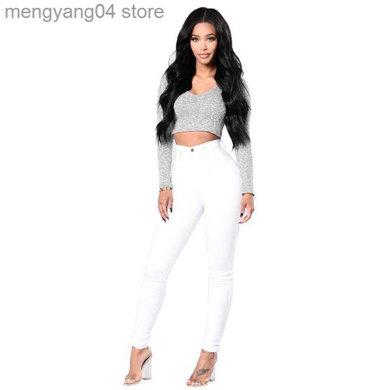 Women's Jeans 2022 Spring Summer Trousers Black and White High Waist Jeans For Women Casual Skinny High Elastic Denim Pencil Pants S-2XL T230530