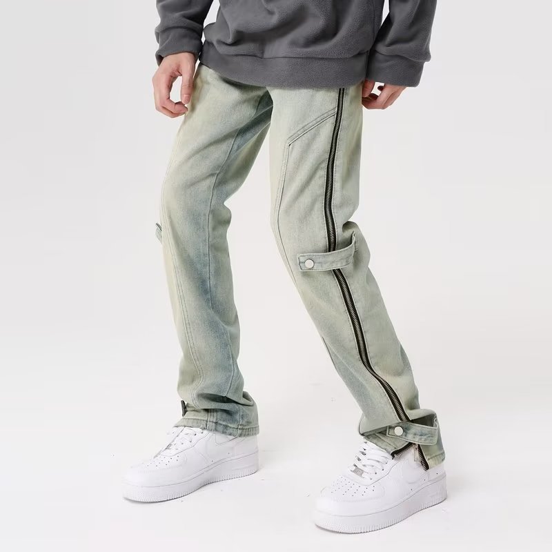 Men's Y2K Streetwear Baggy Jeans Cargo Pants Men Clothing Side Zipper Straight Washed Blue Vintage Denim Trousers Pantalon Homme 230529