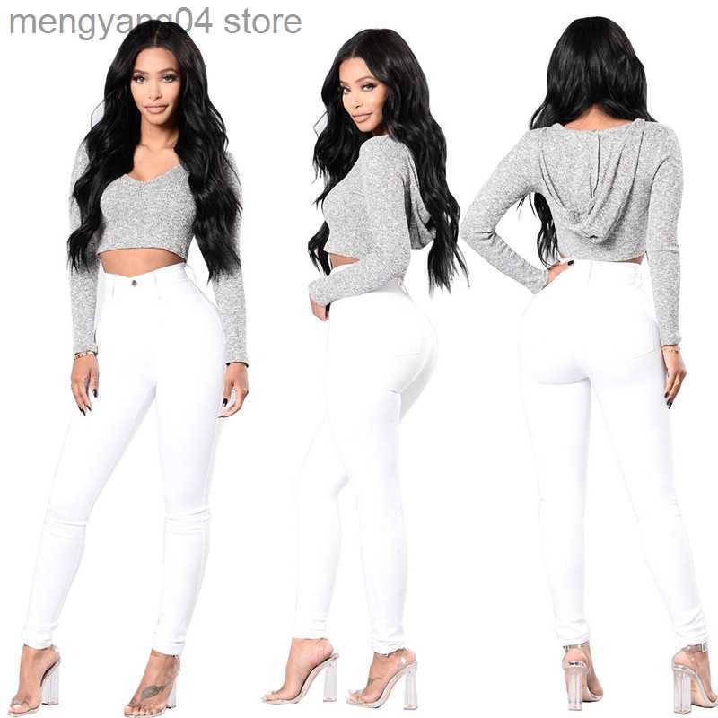 Women's Jeans 2022 Spring Summer Trousers Black and White High Waist Jeans For Women Casual Skinny High Elastic Denim Pencil Pants S-2XL T230530