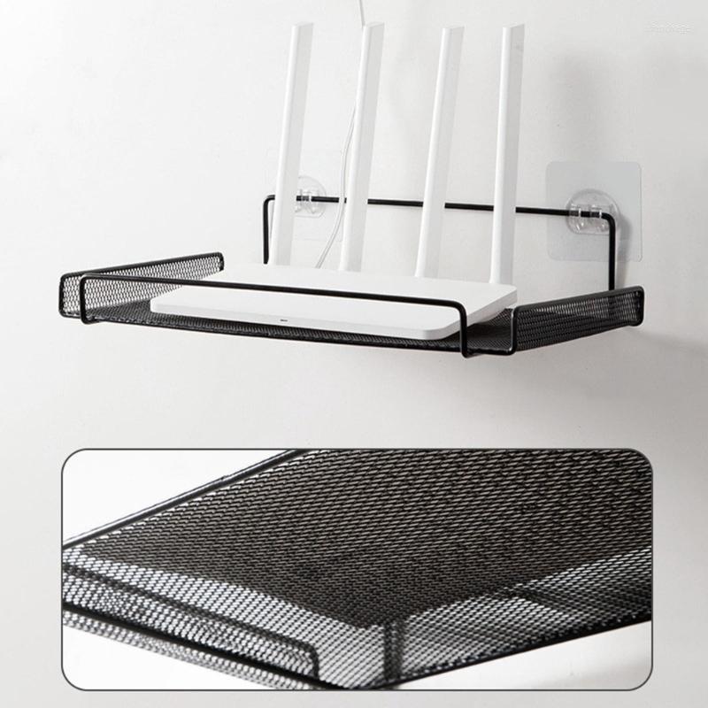 Wall Mount Shelf for WiFi Router & Set-Top Box - Sturdy Metal Storage Rack, Black