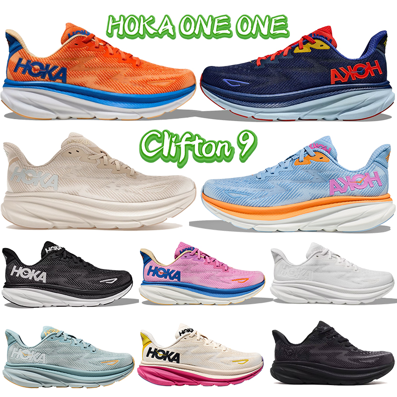

New HOKA ONE ONE running shoes Clifton 9 vibrant orange Bellwether cloud Blue triple black white shifting sand cyclamen low mens womens designer sneakers trainers, 11 shifting sand