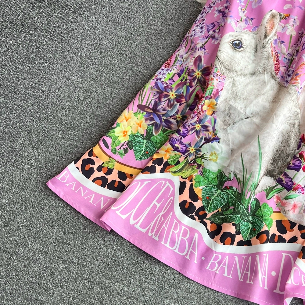 High end light luxury elegant style bra and suspender dress European and American fashion waistband show slim sleeveless A-line printed dress