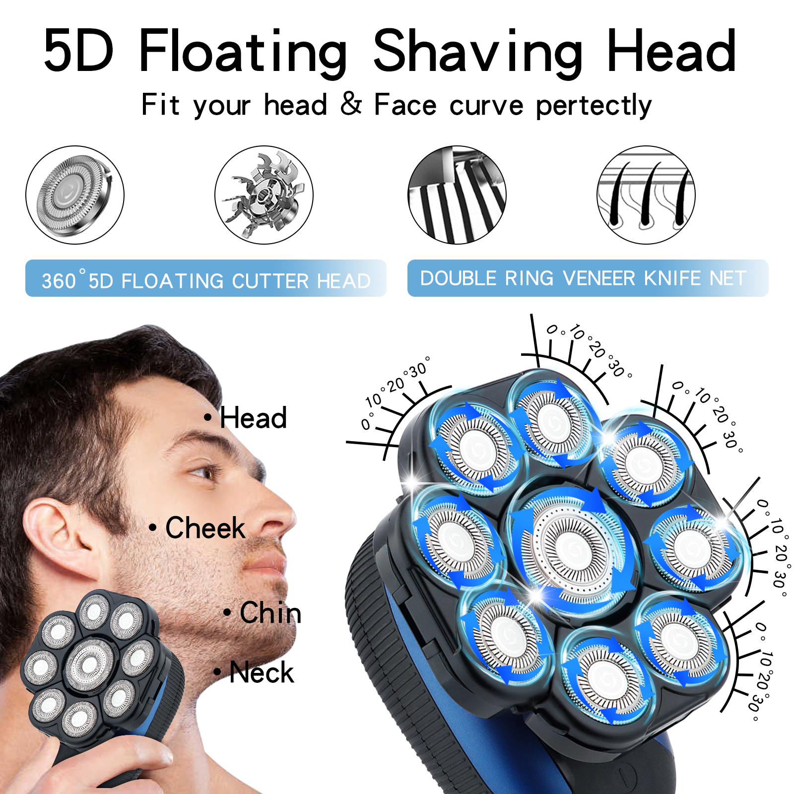 Electric Shavers Floating Head Shaver for Bald Men Waterproof Electric Razor for Men with Nose Hair Trimmer Wet/Dry Grooming Shaving Machines 230529 - view 3