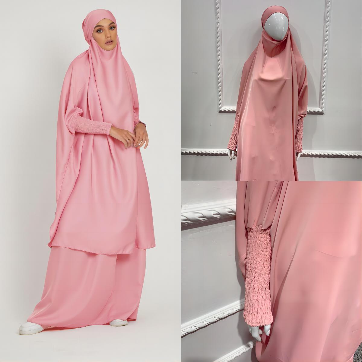 Ethnic Clothing Two Piece Jilbab Prayer Set Abaya for Woman Batwing Hijab Dress Muslim Kimono Kaftan Robe Long Khimar Islam Cloth Jilbab Ramadan 23052