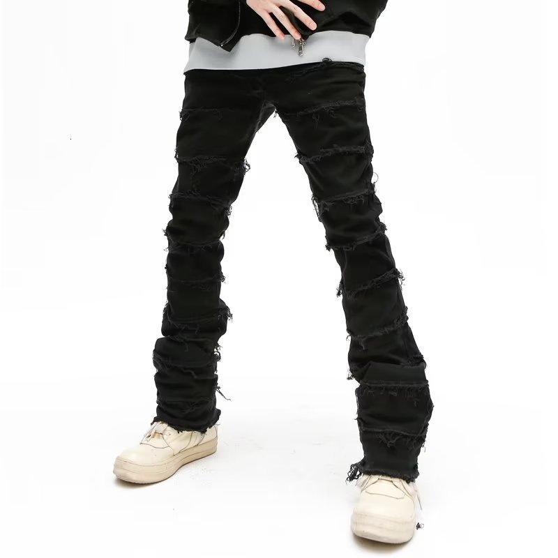 Mens Jeans Dark Streetwear Black Baggy Grunge Stacked Y2K Pants Men Patchwork Hip Hop Straight Denim Trousers Pantalones Hombre 230529