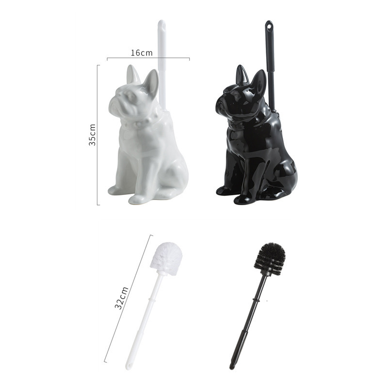 Pot Racks Ceramic Dog Toilet Brush Holder French Bulldog Black and White Cartoon Storage Bathroom Accessories 230625