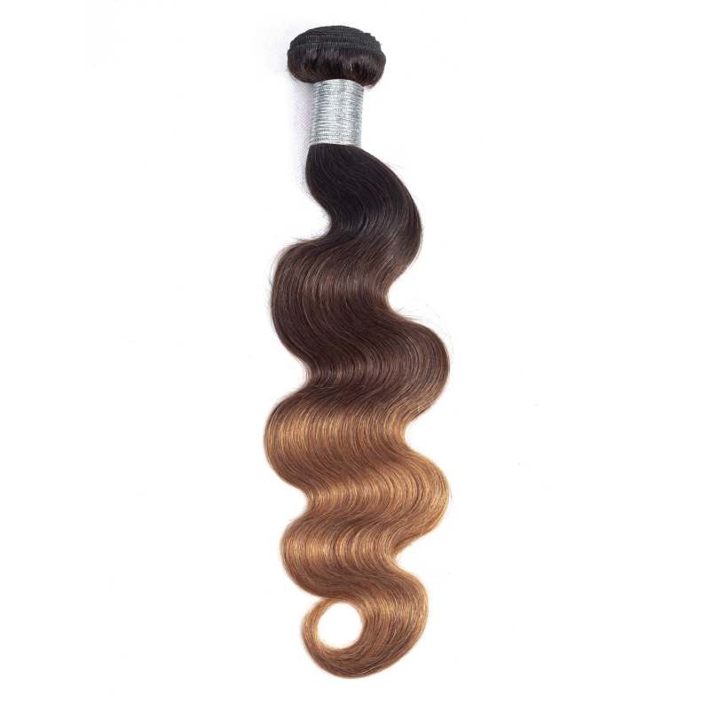 Peruvian Virgin Hair Extensions 3 Bundles With 13X4 Lace Frontal Free Part 4Pcs 1B/4/30 Body Wave Yirubeauty