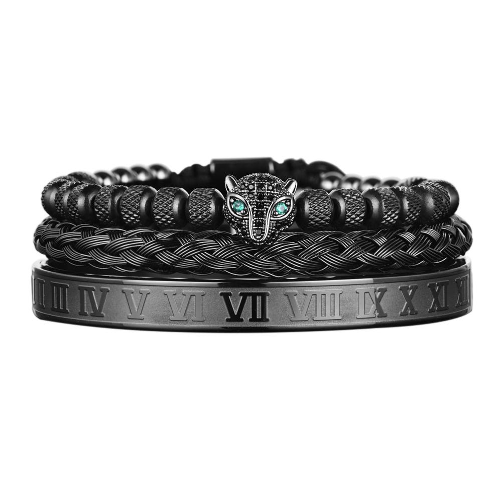 Bangle 3pcs/set Classical Handmade Braiding Bracelet Hip Hop Men Pave Cz Leopard Head Roman Numeral Bracelet Stainless Steel Jewelry
Bangle 3pcs/set Classical Handmade Braiding Bracelet Hip Hop Men Pave Cz Leopard Head Roman Numeral Bracelet Stainless Steel Jewelry