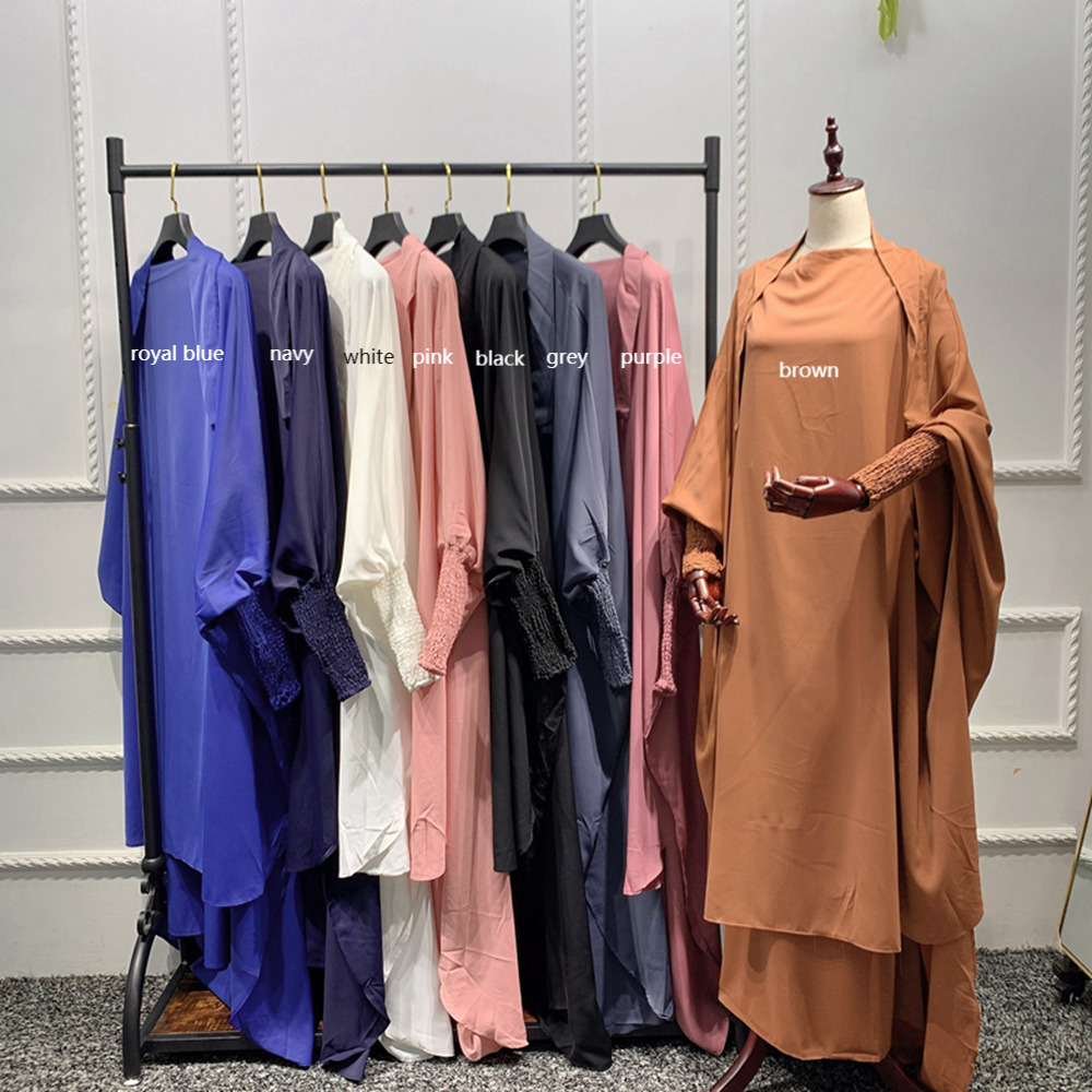 Ethnic Clothing Two Piece Jilbab Prayer Set Abaya for Woman Batwing Hijab Dress Muslim Kimono Kaftan Robe Long Khimar Islam Cloth Jilbab Ramadan 23052