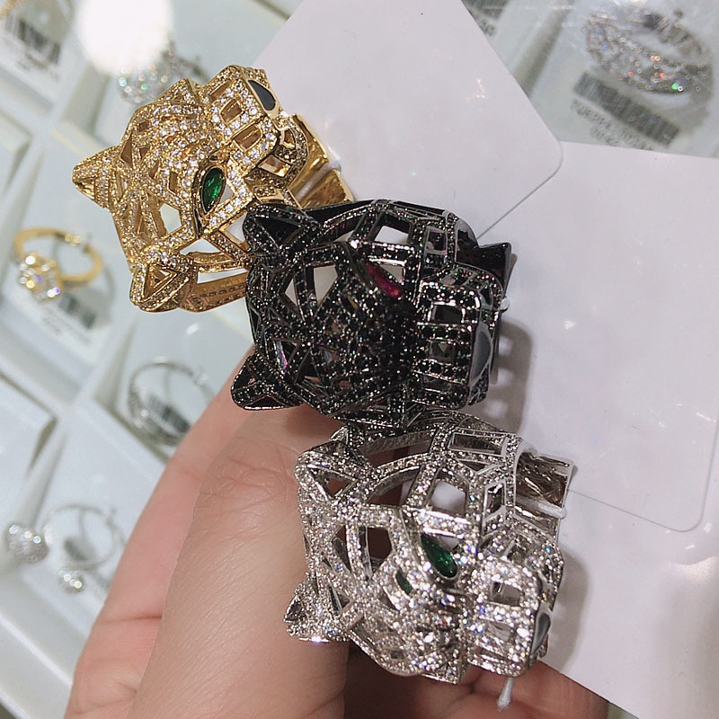 Solitaire Ring Zlxgirl Jewelry Rhodium Silver Plated Color Leopard Animal Finger Rings For Men Party Gifts Cubic Zircon Copper Rings 23